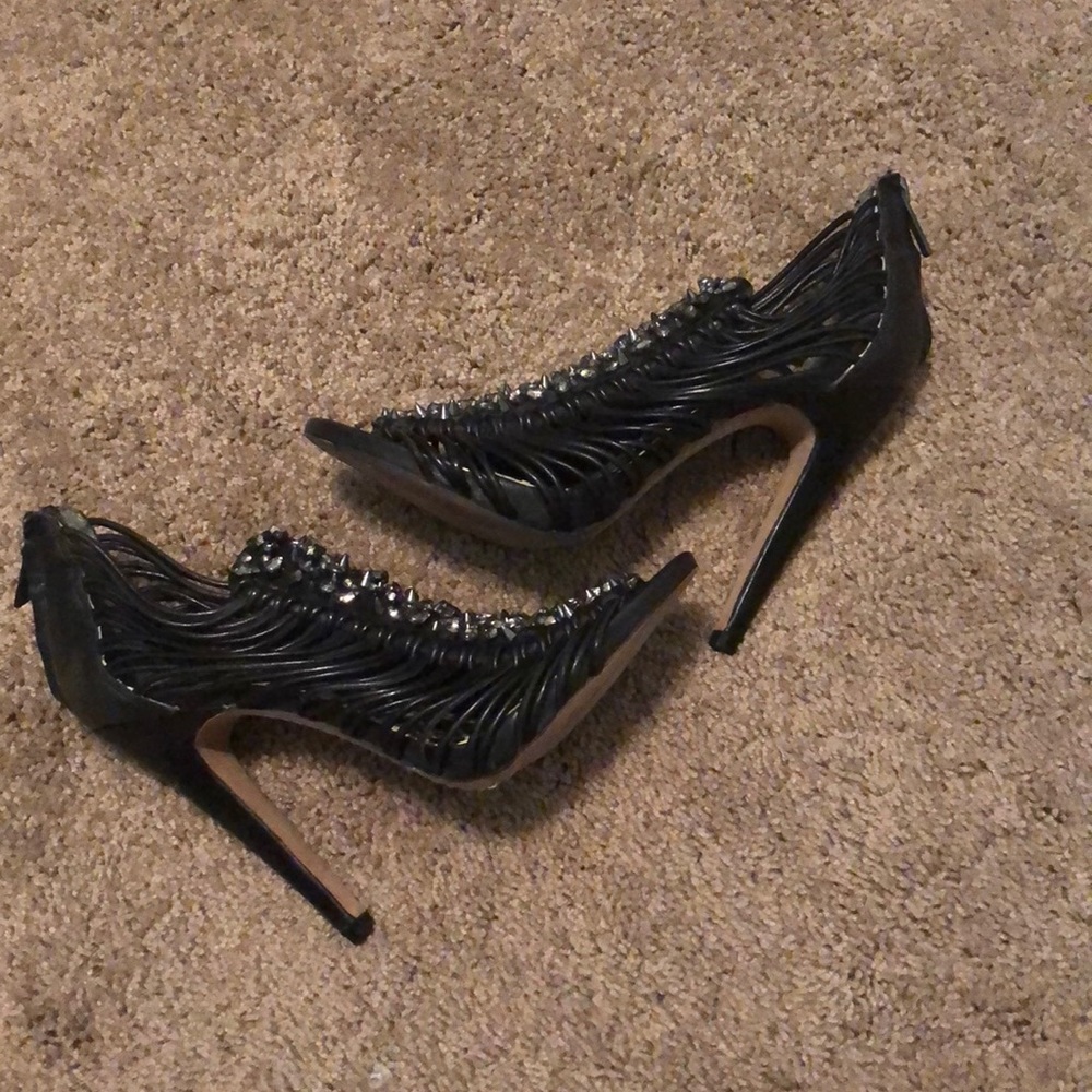 Sam Edelman Rhinestone Size 7 Strappy Black heel - Picture 3 of 8